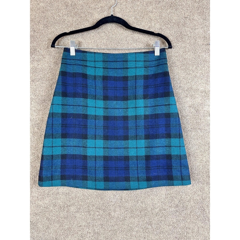 J.CREW Skirt Womens 2 Green Plaid A-Line Short Tweed Lined Zipper Casual